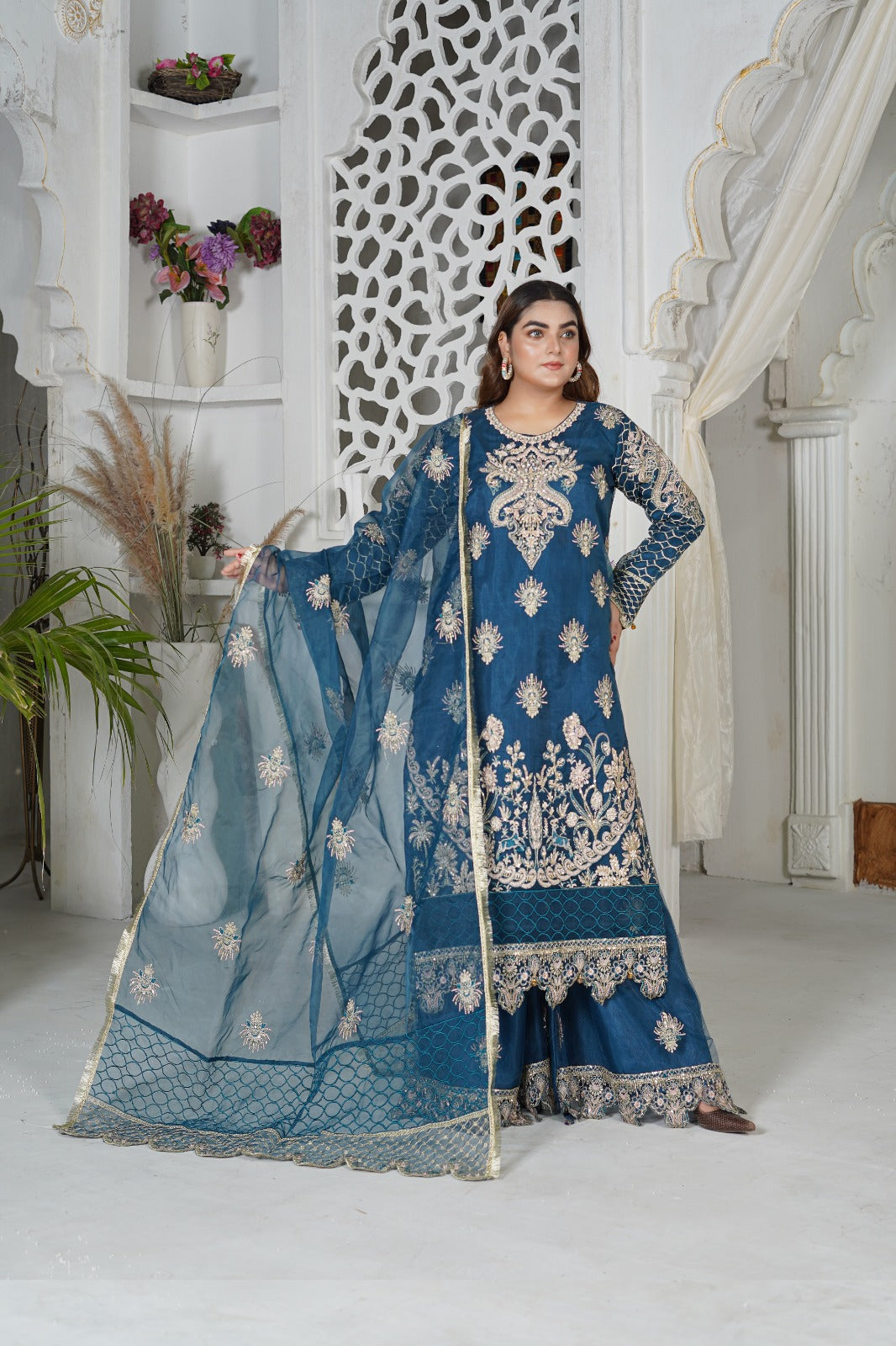 SS-1041 – D.Blue Sharara Set by Sundar Stitch 💫