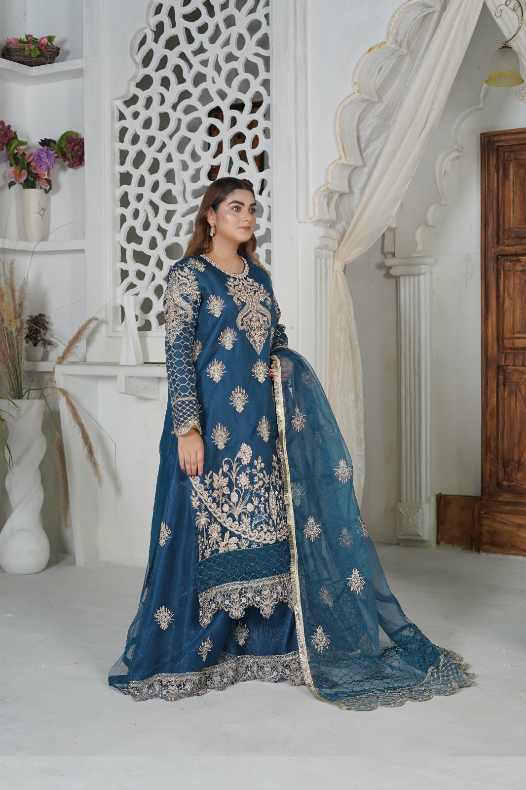 SS-1041 – D.Blue Sharara Set by Sundar Stitch 💫