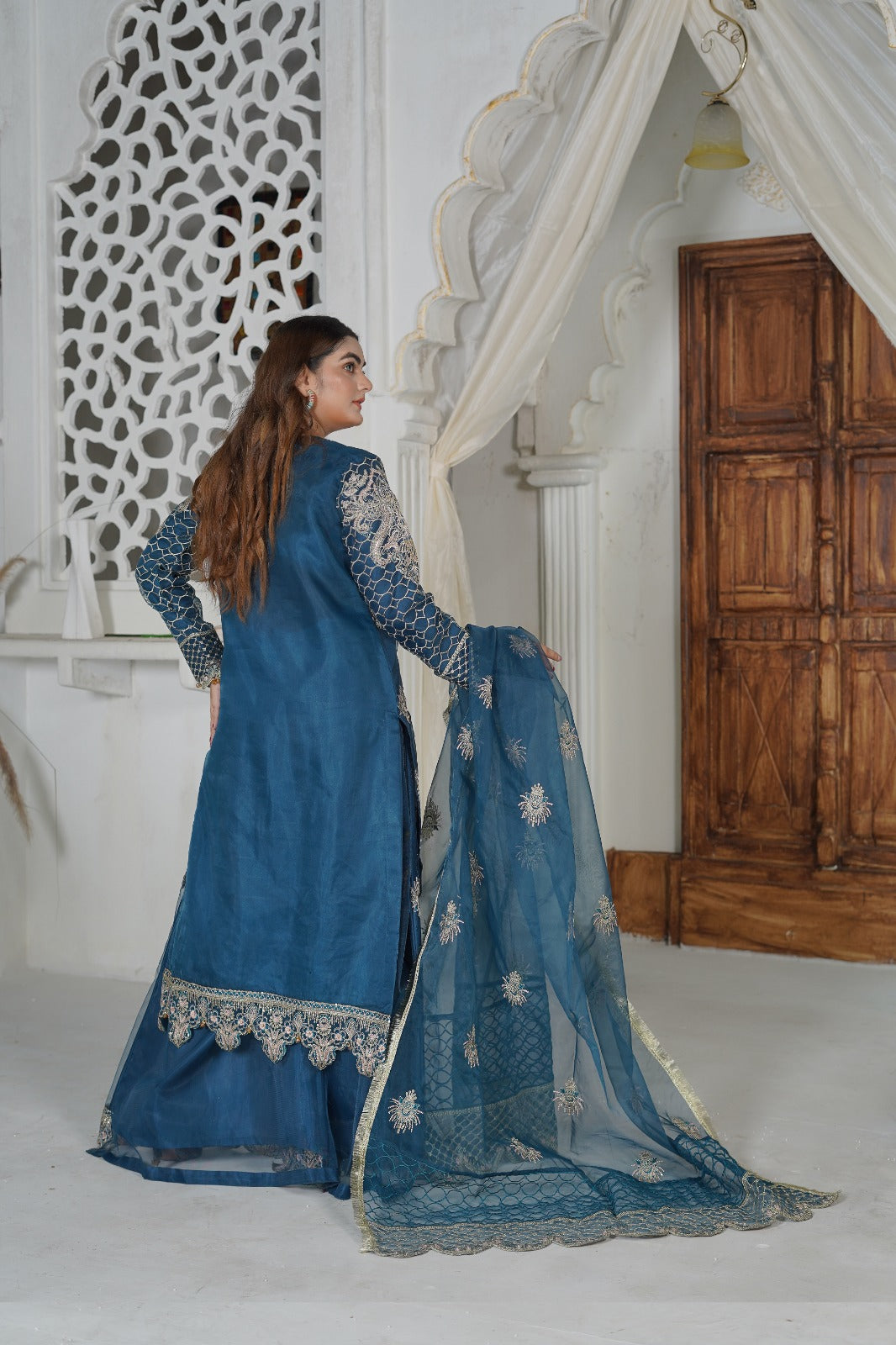SS-1041 – D.Blue Sharara Set by Sundar Stitch 💫
