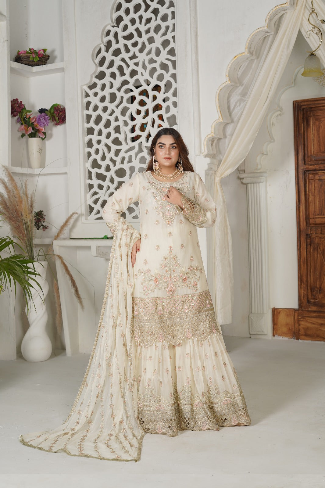 SS-1035 – Off-White Gharara Set by Sundar Stitch ✨