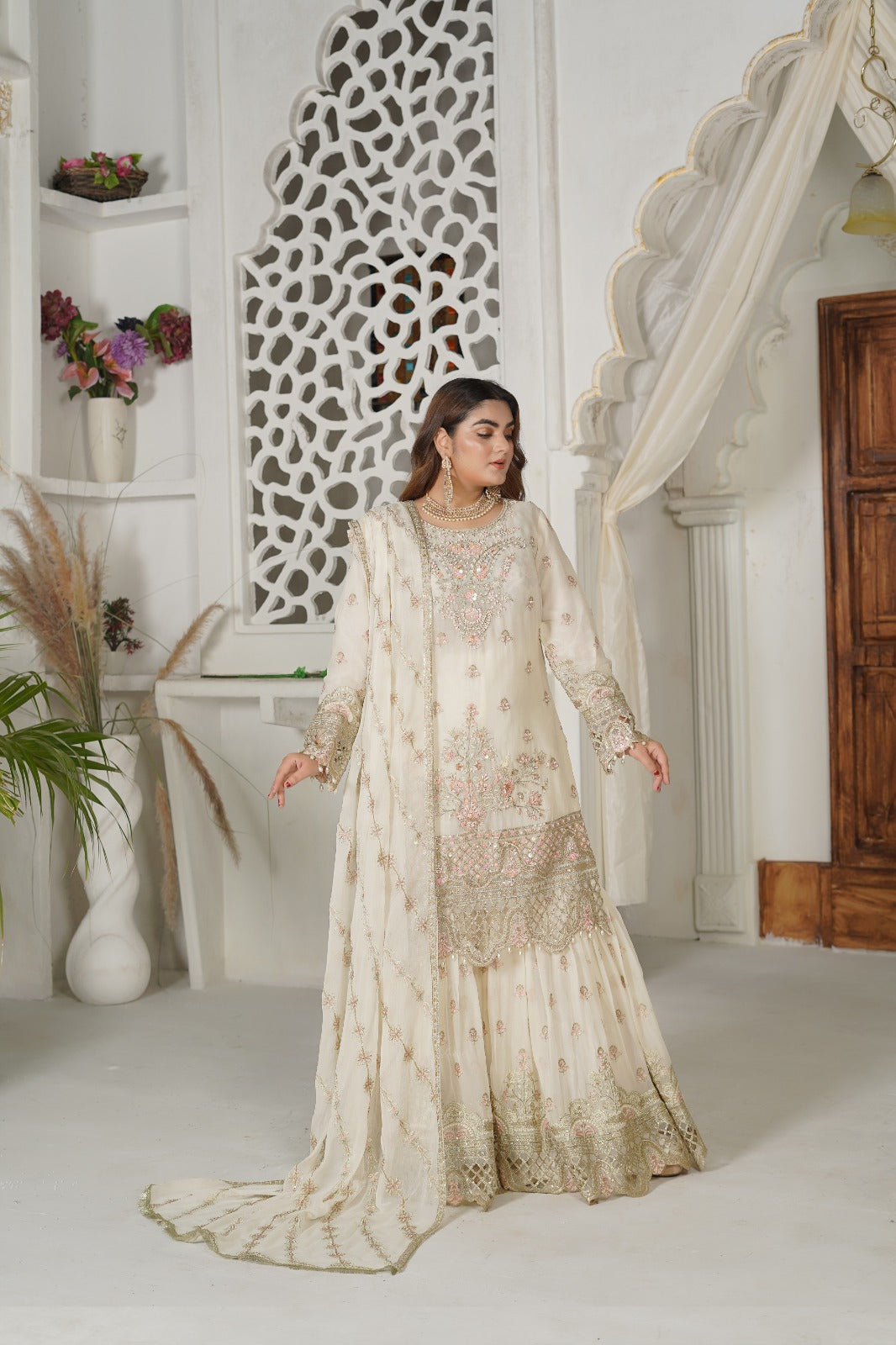 SS-1035 – Off-White Gharara Set by Sundar Stitch ✨