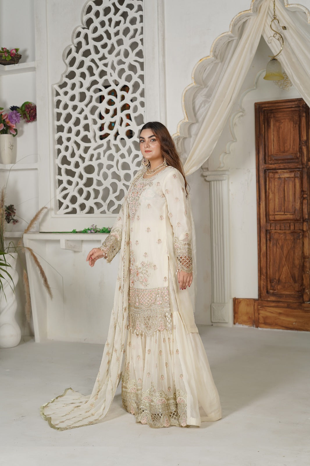 SS-1035 – Off-White Gharara Set by Sundar Stitch ✨
