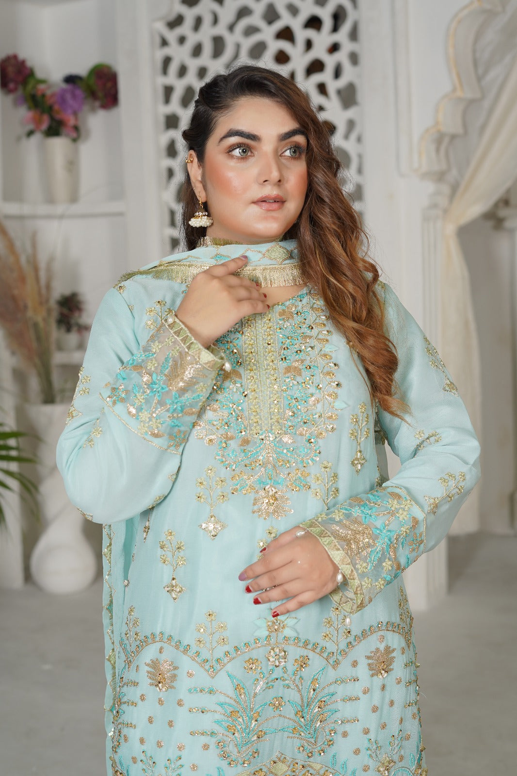 SS-1037 – Aqua Chiffon Kurta Set by Sundar Stitch 💠