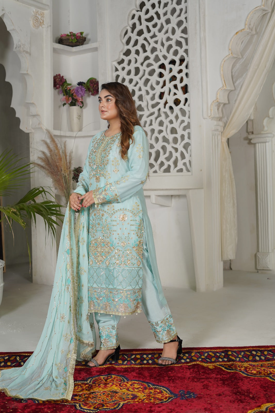 SS-1037 – Aqua Chiffon Kurta Set by Sundar Stitch 💠