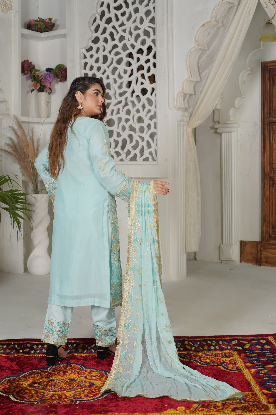 SS-1037 – Aqua Chiffon Kurta Set by Sundar Stitch 💠
