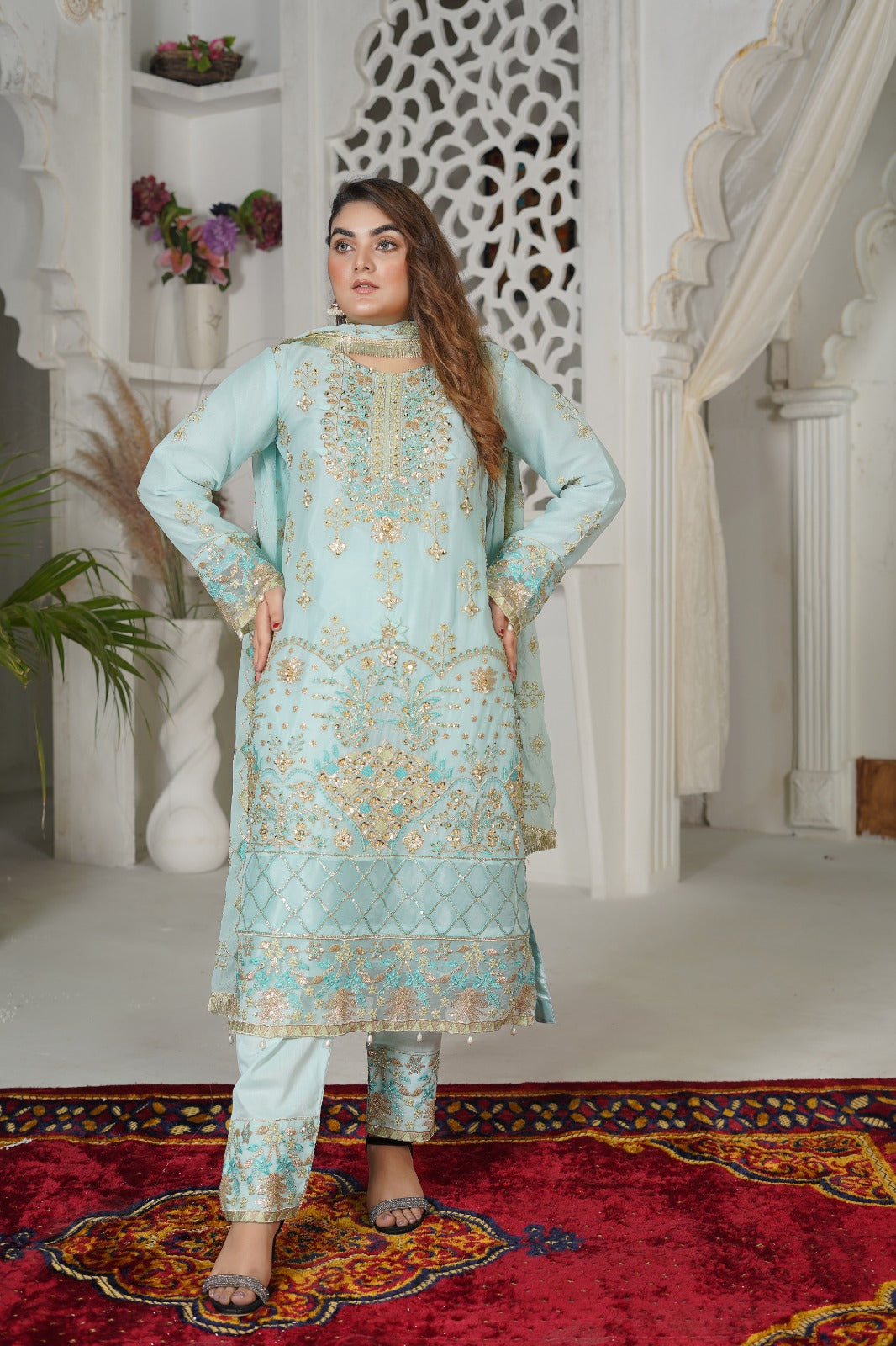SS-1037 – Aqua Chiffon Kurta Set by Sundar Stitch 💠