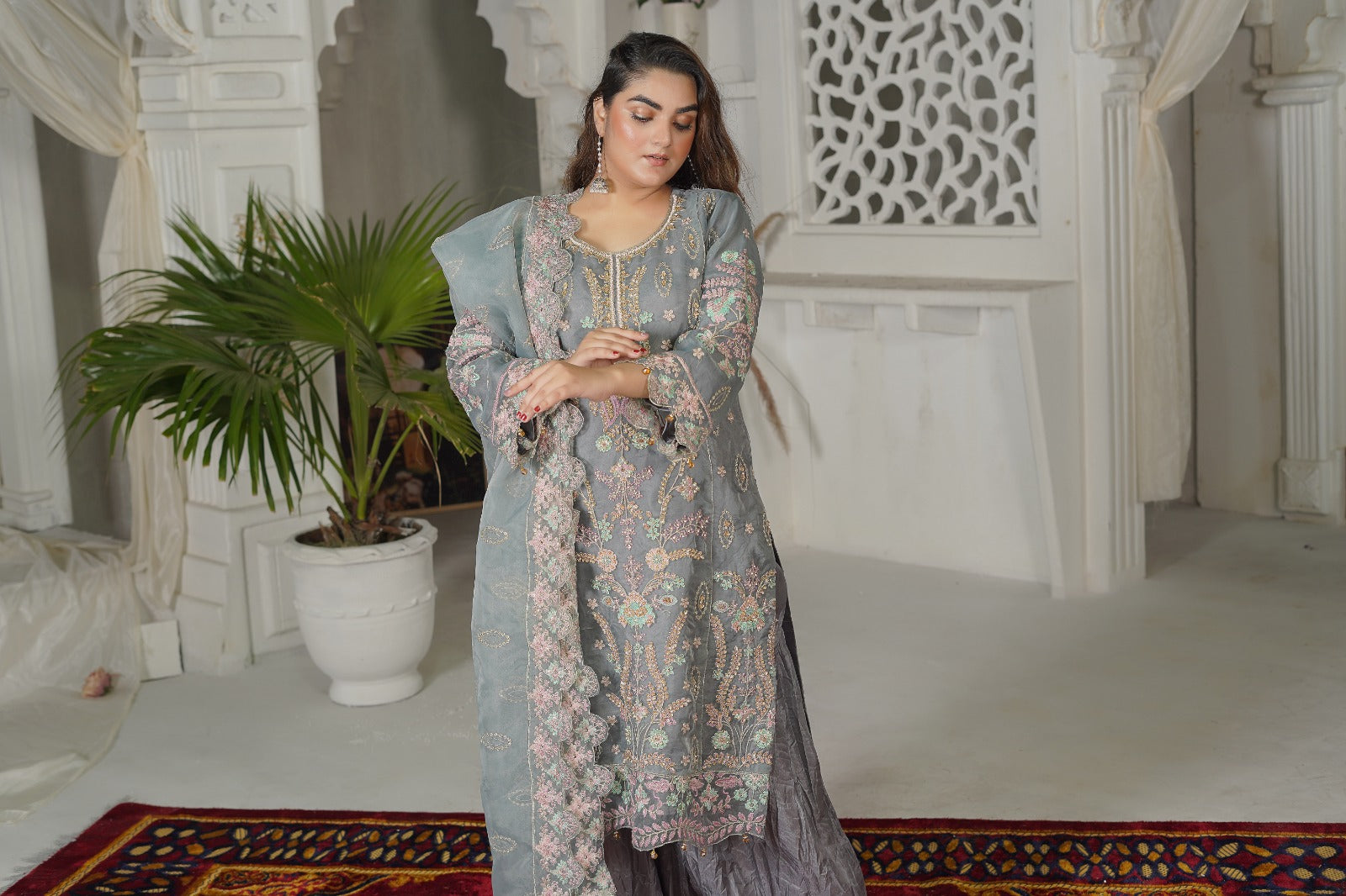SS-1039 – Grey Sharara Set by Sundar Stitch ✨