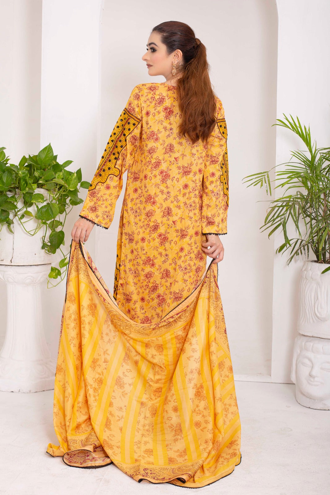 SS-1014 – Vibrant Yellow Lawn Patchwork Kurta Set 🌼