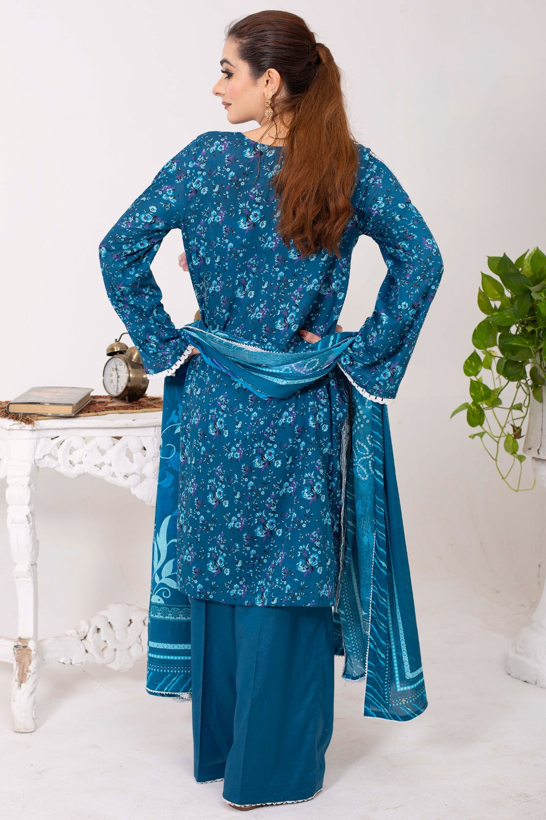 SS-1016 – Steel Blue Lawn Patchwork Kurta Set 💠