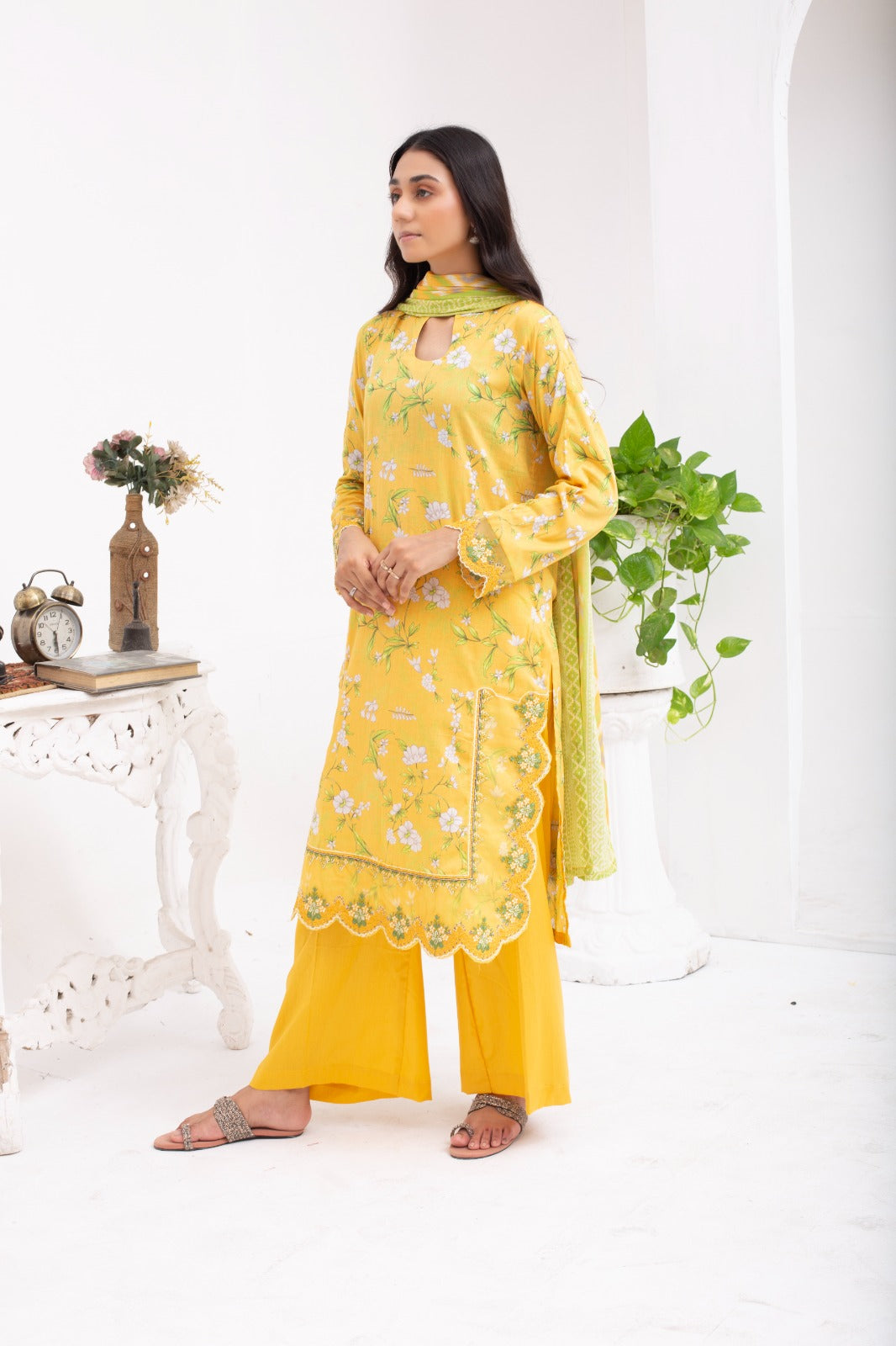 SS-1013 – Yellow Lawn Farshi Shalwar Kurta Set 🌼