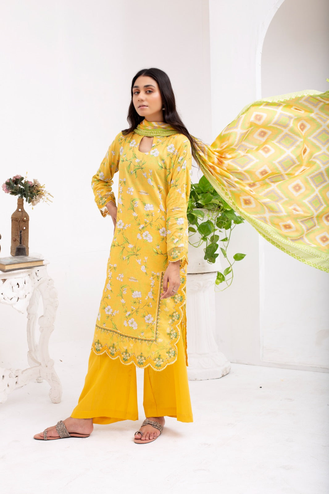 SS-1013 – Yellow Lawn Farshi Shalwar Kurta Set 🌼