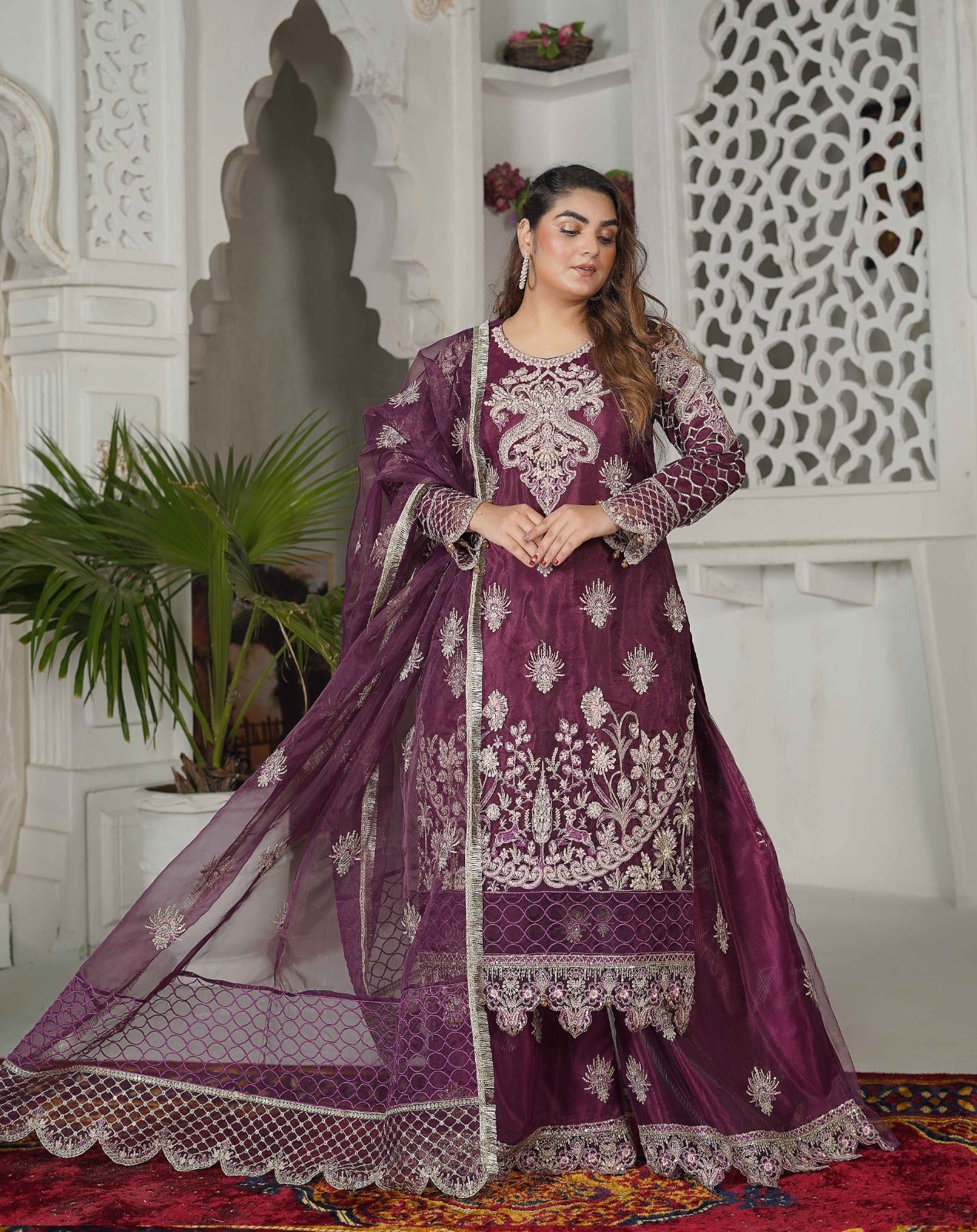 SS-1040 – Magenta Organza Sharara Set ✨