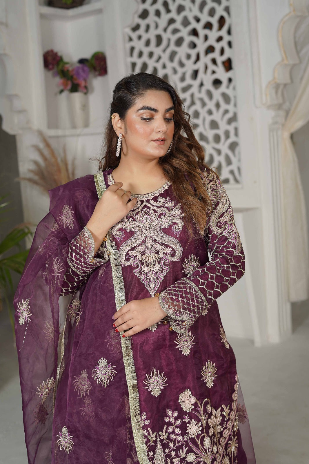 SS-1040 – Magenta Organza Sharara Set ✨