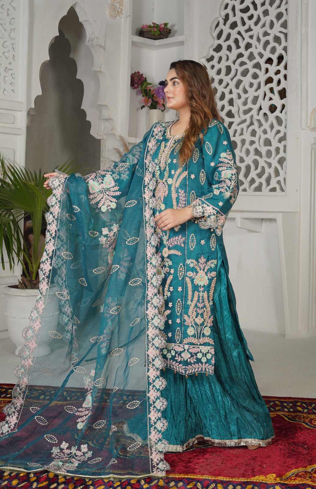 SS-1038 – Zinc Organza Sharara Set 🌿✨