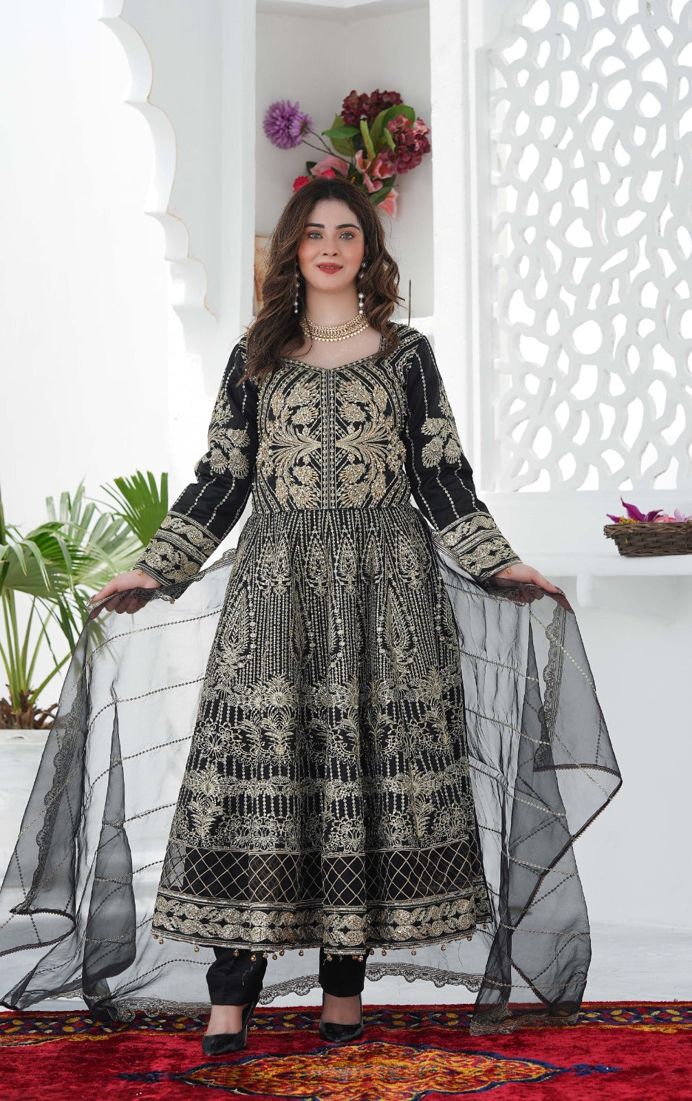 SS-1022 – White Embroidered Maxi with Crystal Handwork ✨