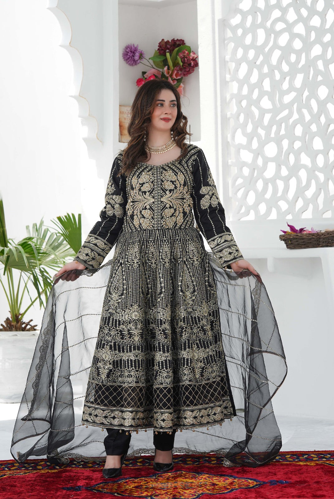 SS-1022 – White Embroidered Maxi with Crystal Handwork ✨