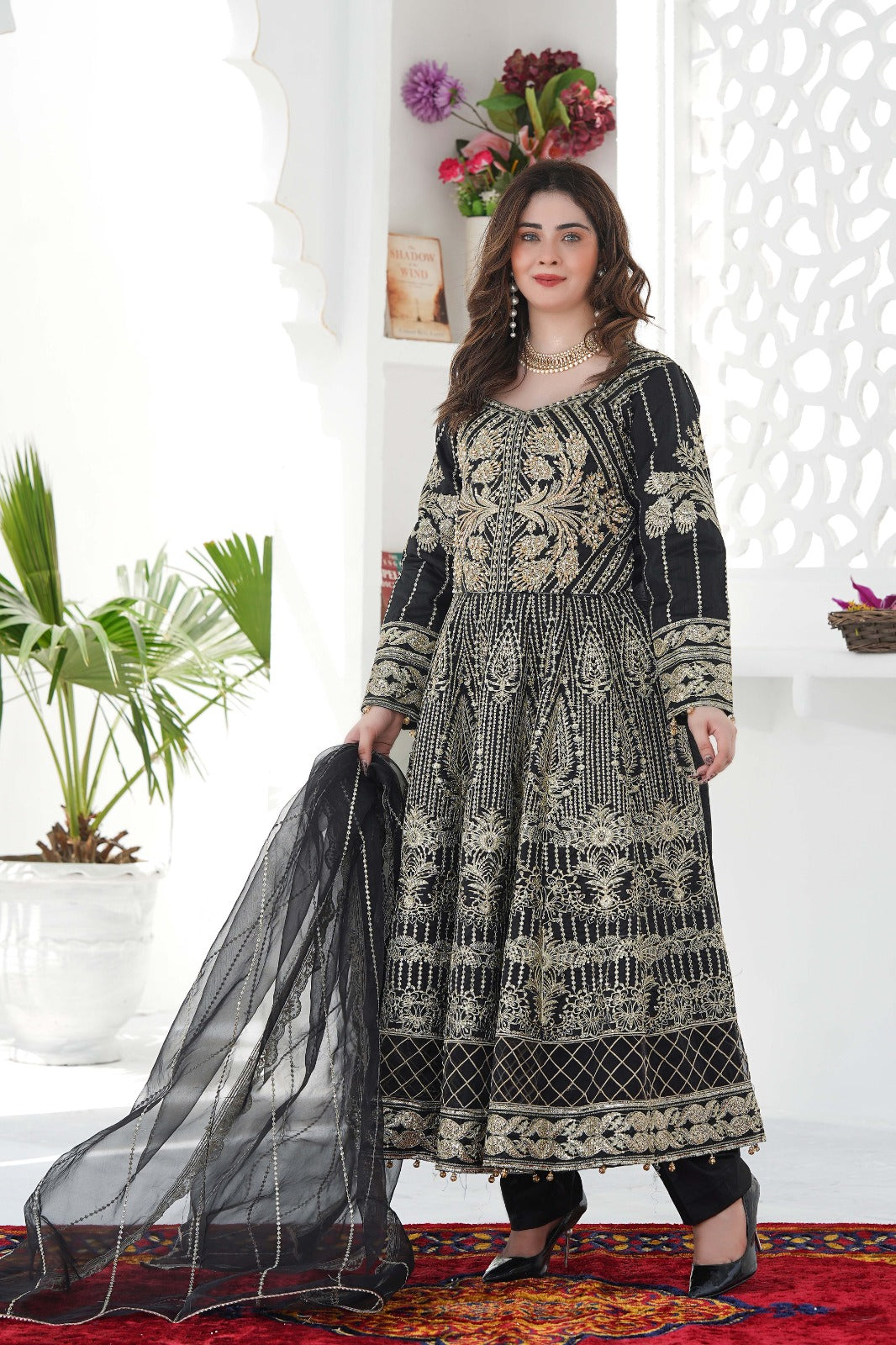 SS-1022 – White Embroidered Maxi with Crystal Handwork ✨