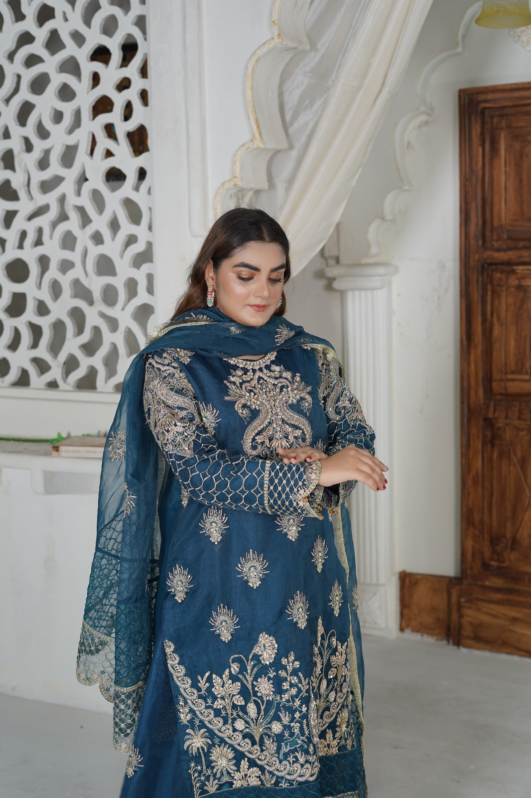 SS-1041 – D.Blue Sharara Set by Sundar Stitch 💫