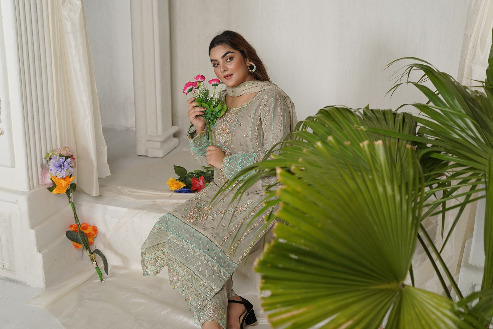 SS-1036 – Grey Chiffon Kurta Set by Sundar Stitch ✨